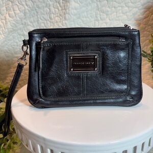 Franco Sarto Black Leather Wristlet Clutch with Front Pocket